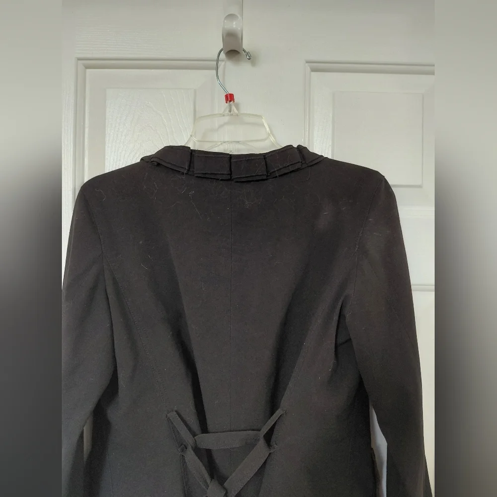 Black Ruffle-Trim Button Front Women's Coat - Picture 5 of 6